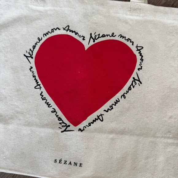 NWOT! Sezane Limited Edition Mon Amour Red Heart Canvas Cream Ecru Tote Bag - Picture 2 of 5